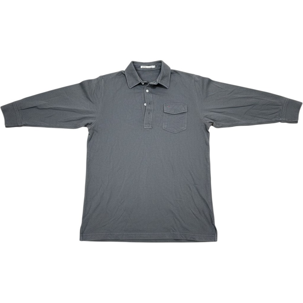 Criquet Mens Organic Cotton Long Sleeve Polo Shirt Gray Size Large Pocket Pique